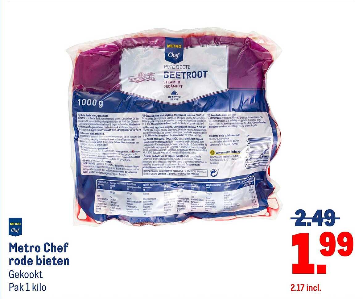 Metro Chef rode bieten Gekookt Pak 1 kilo