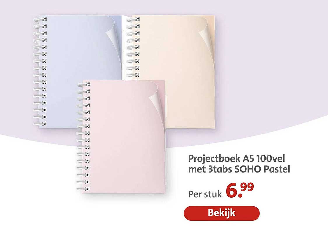 Projectboek A5 100vel met 3tabs SOHO Pastel