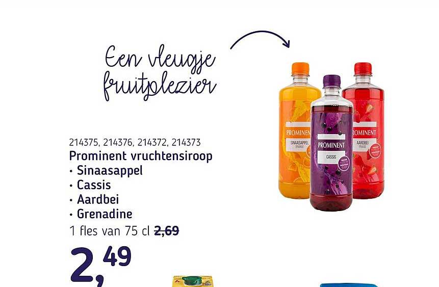 Prominent vruchtensiroop - Sinaasappel - Cassis - Aardbei - Grenadine