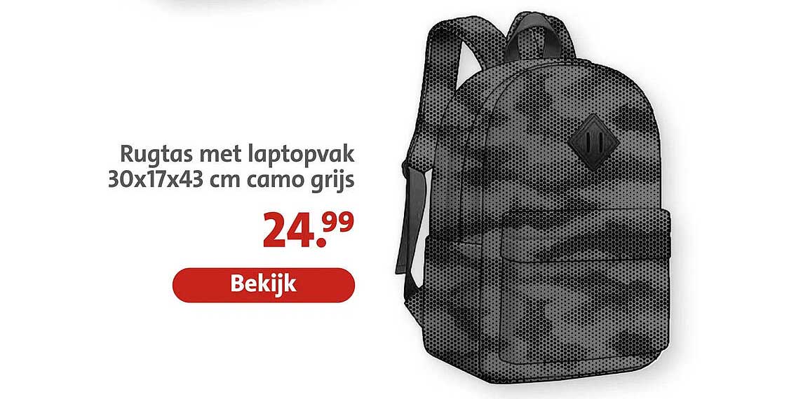 Rugtas met laptopvak 30x17x43 cm camo grijs