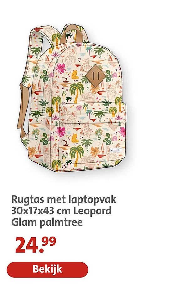 Rugtas met laptopvak 30x17x43 cm Leopard Glam palmtree
