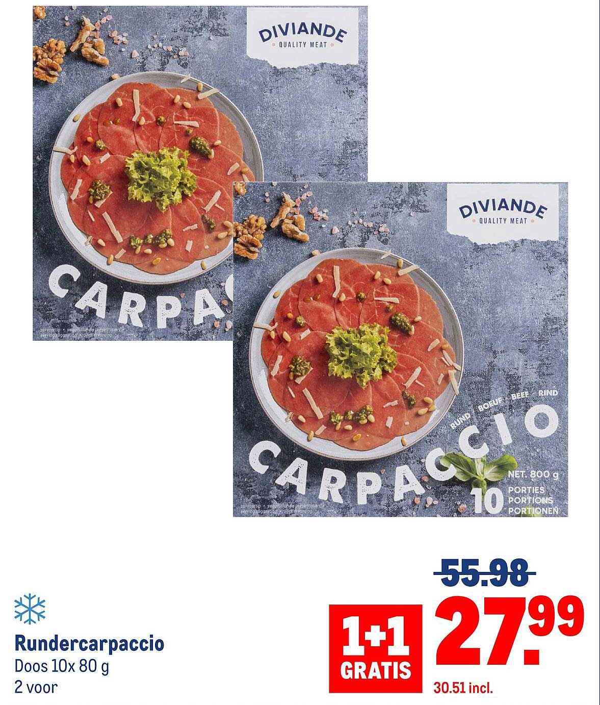 Rundercarpaccio Doos 10x 80 g 2 voor 1+1 GRATIS