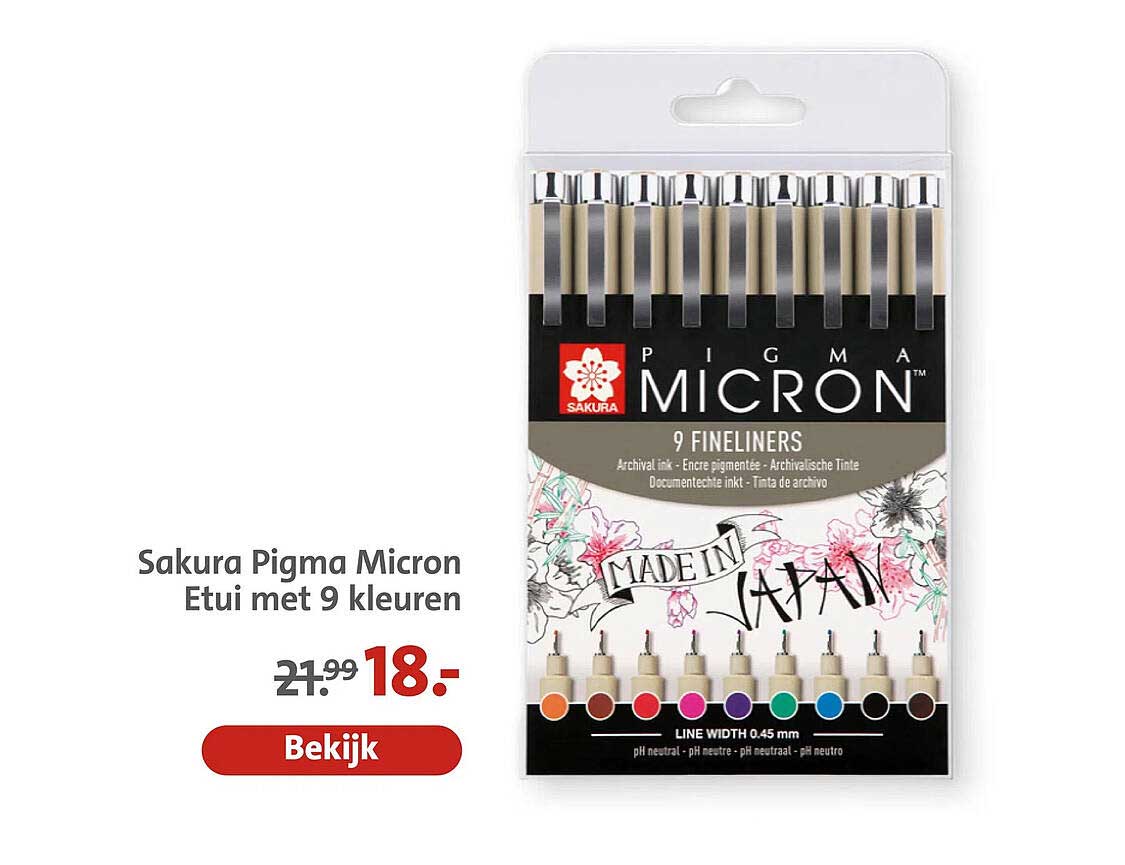 Sakura Pigma Micron Etui met 9 kleuren