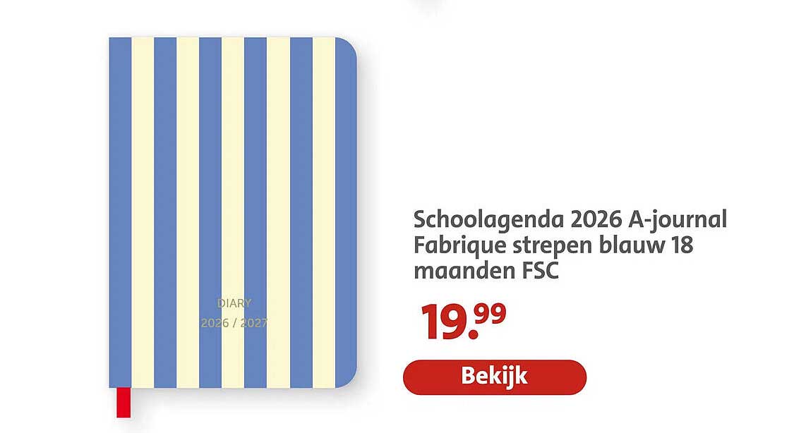 Schoolagenda 2026 A-journal Fabrique strepen blauw 18 maanden FSC