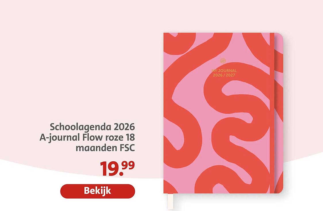 Schoolagenda 2026 A-journal Flow roze 18 maanden FSC