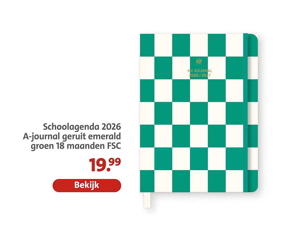 Schoolagenda 2026 A-journal geruit emerald groen 18 maanden FSC