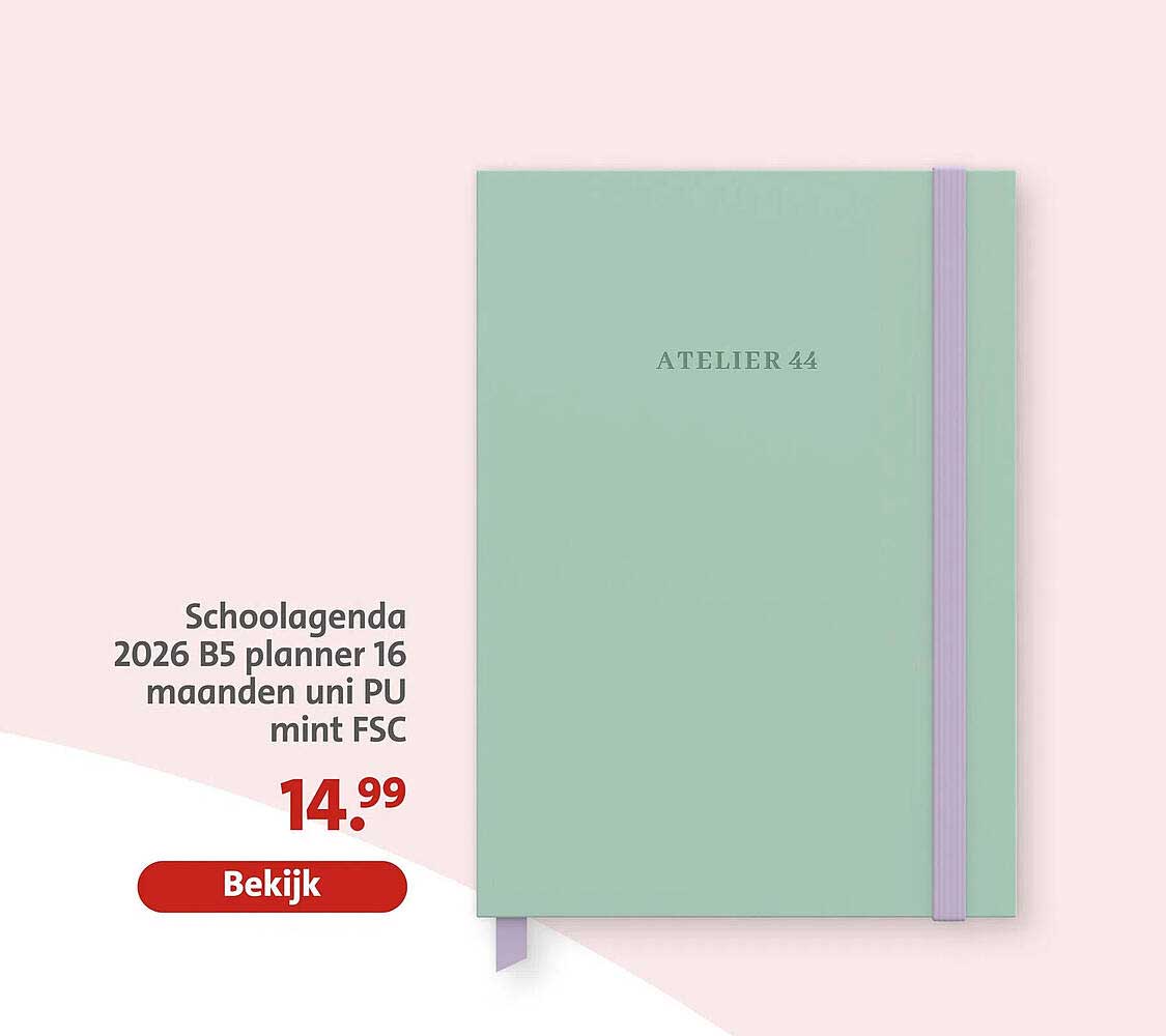 Schoolagenda 2026 B5 planner 16 maanden uni PU mint FSC