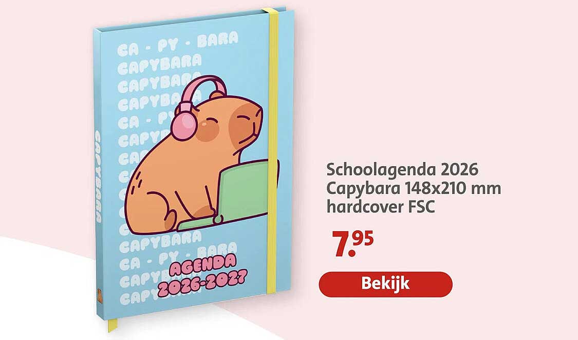 Schoolagenda 2026 Capybara 148x210 mm hardcover FSC