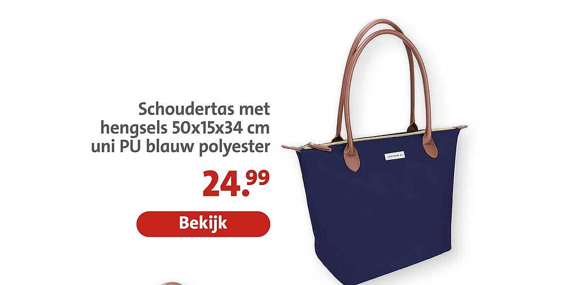 Schoudertas met hengsels 50x15x34 cm uni PU blauw polyester