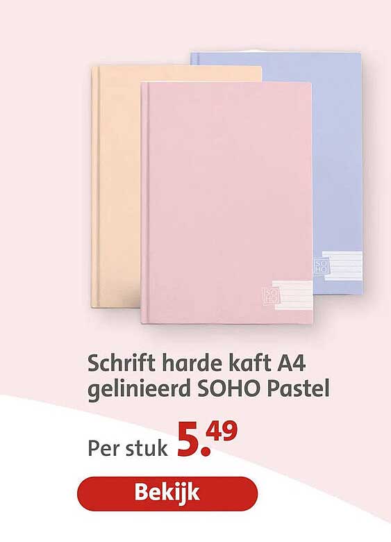 Schrift harde kaft A4 gelinieerd SOHO Pastel