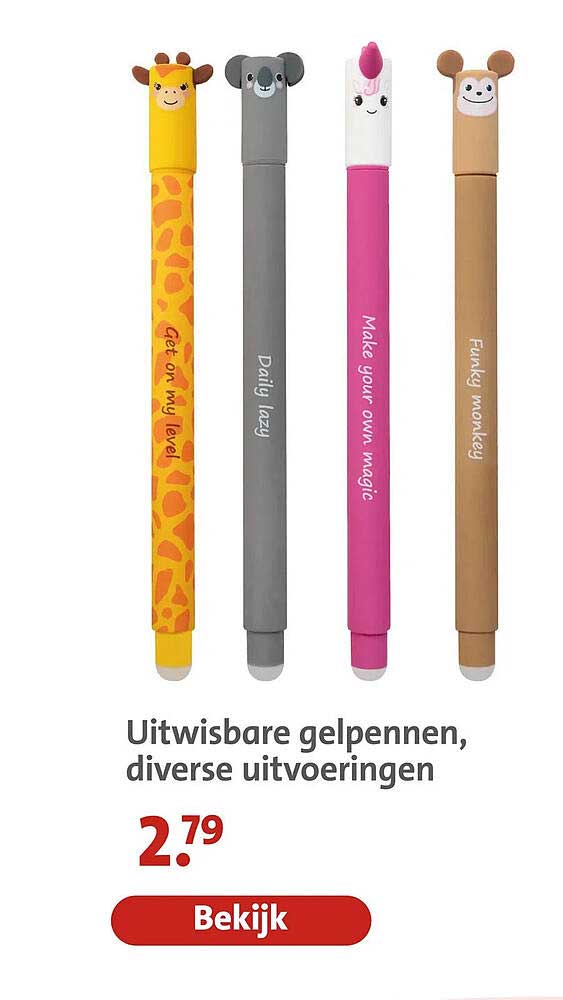 Uitwisbare gelpennen, diverse uitvoeringen