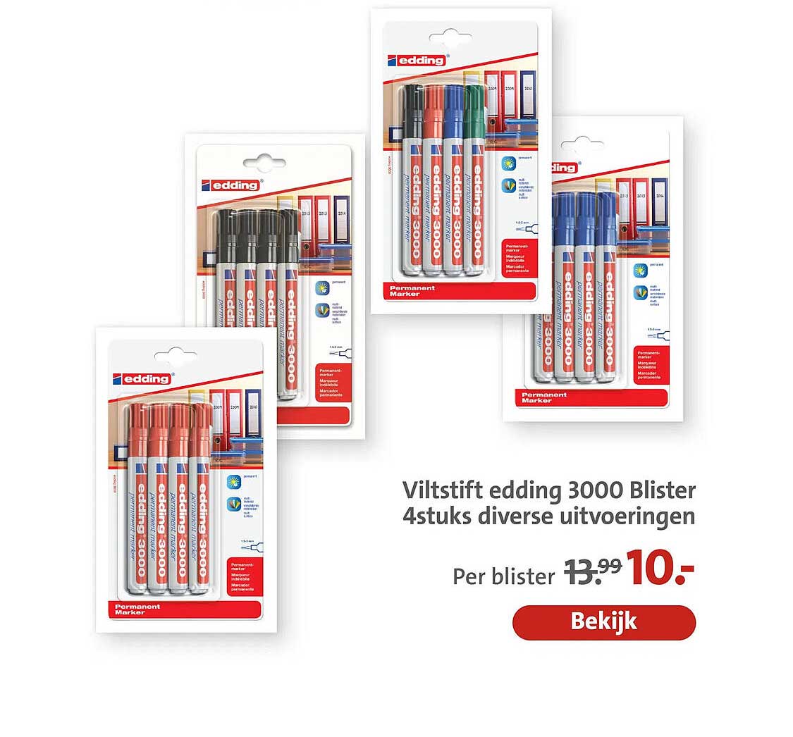 Viltstift edding 3000 Blister 4stuks diverse uitvoeringen