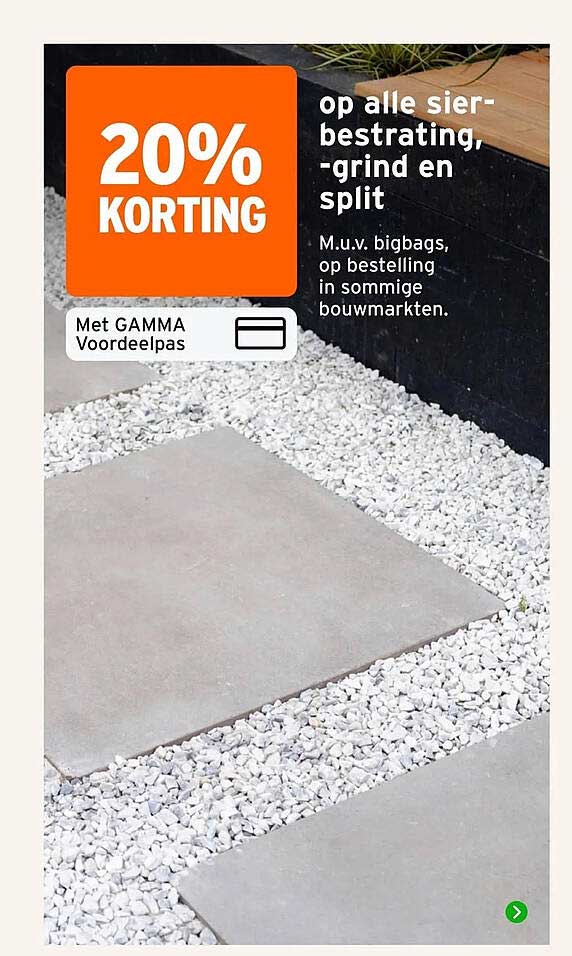 20% korting op alle sierbestrating, grind en split