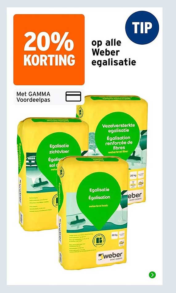 20% korting op alle Weber egalisatie TIP