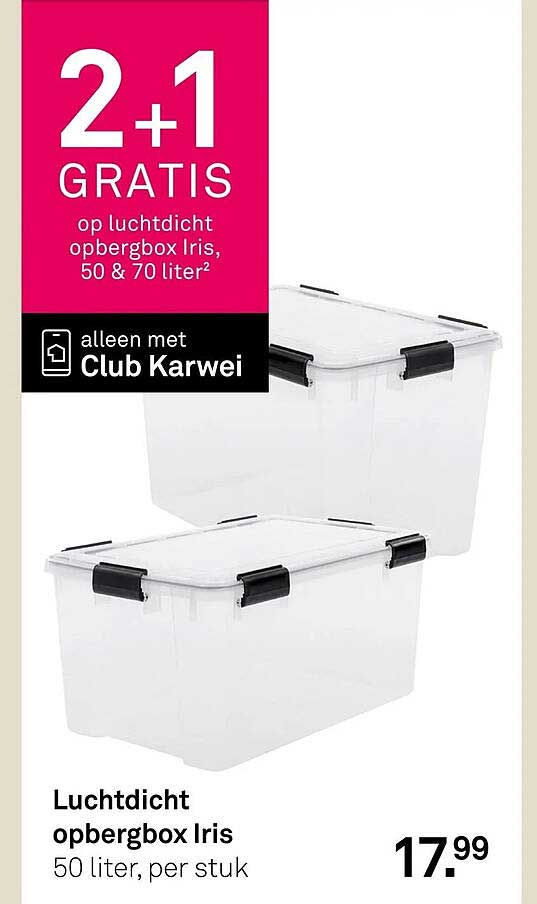 2+1 GRATIS op luchtdicht opbergbox Iris, 50 & 70 liter²