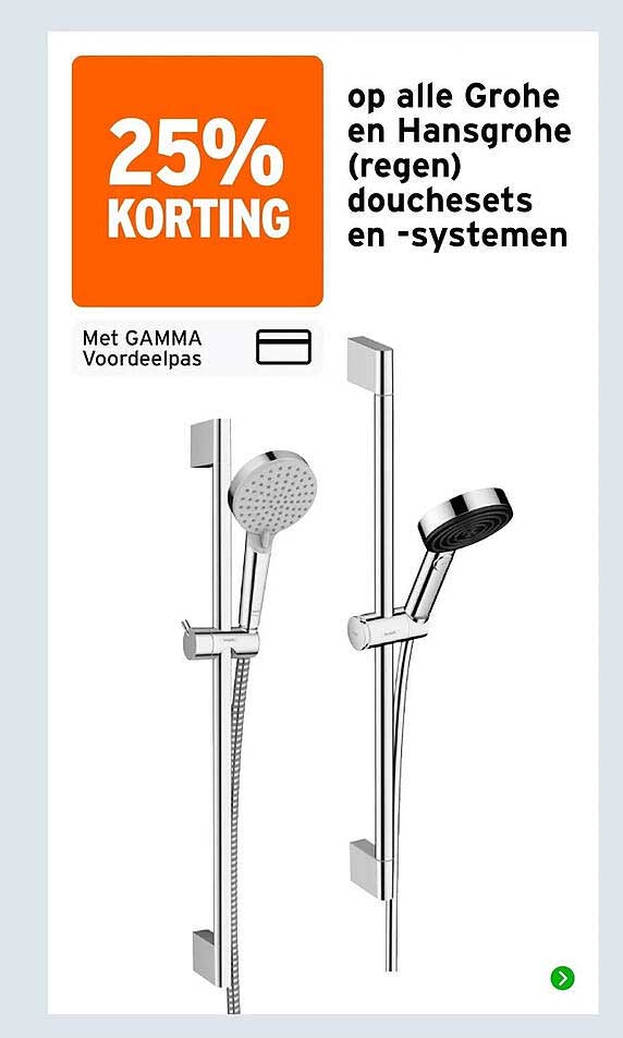25% korting op alle Grohe en Hansgrohe (regen) douchesets en -systemen