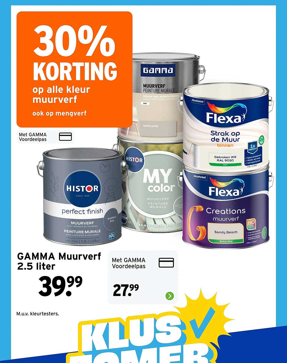 30% korting op alle kleur muurverf ook op mengverf