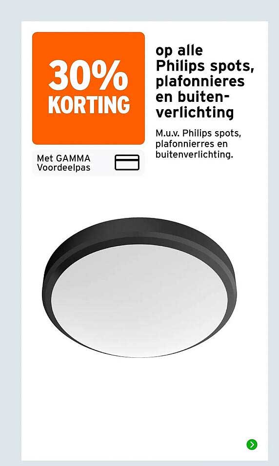 30% korting op alle Philips spots, plafonnières en buitenverlichting