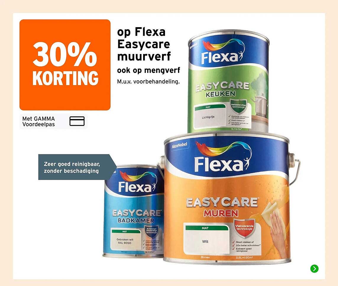 30% KORTING op Flexa Easycare muurverf ook op mengverf