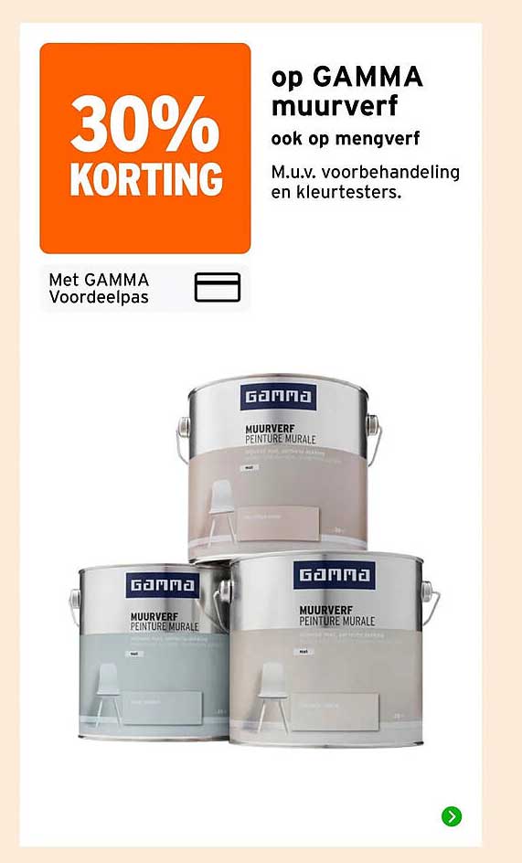 30% korting op GAMMA muurverf ook op mengverf