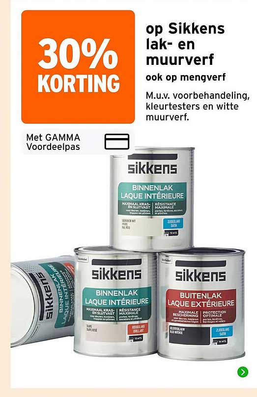 30% KORTING op Sikkens lak- en muurverf ook op mengverf