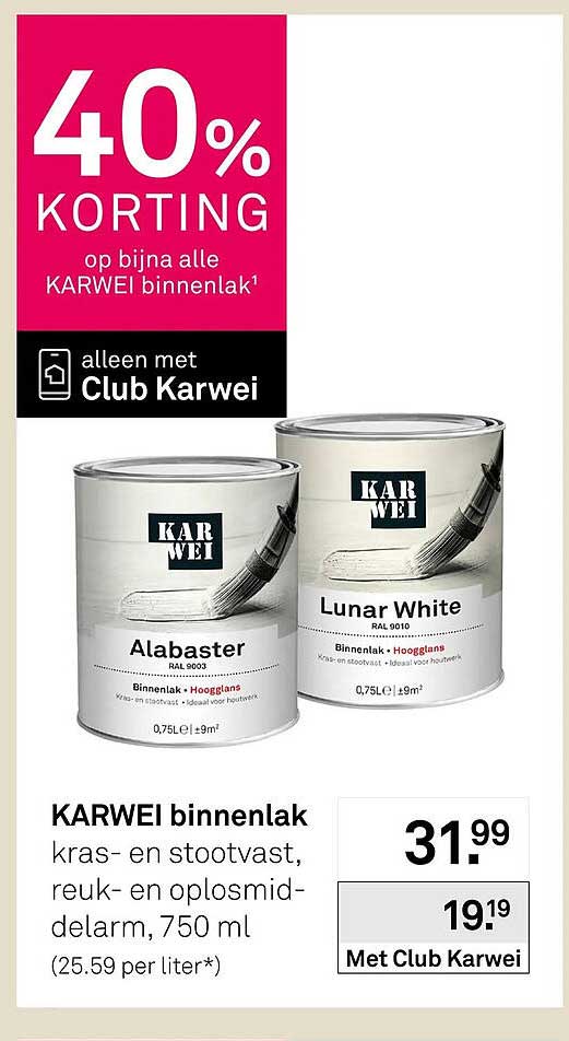 40% KORTING op bijna alle KARWEI binnenlak¹ alleen met Club Karwei