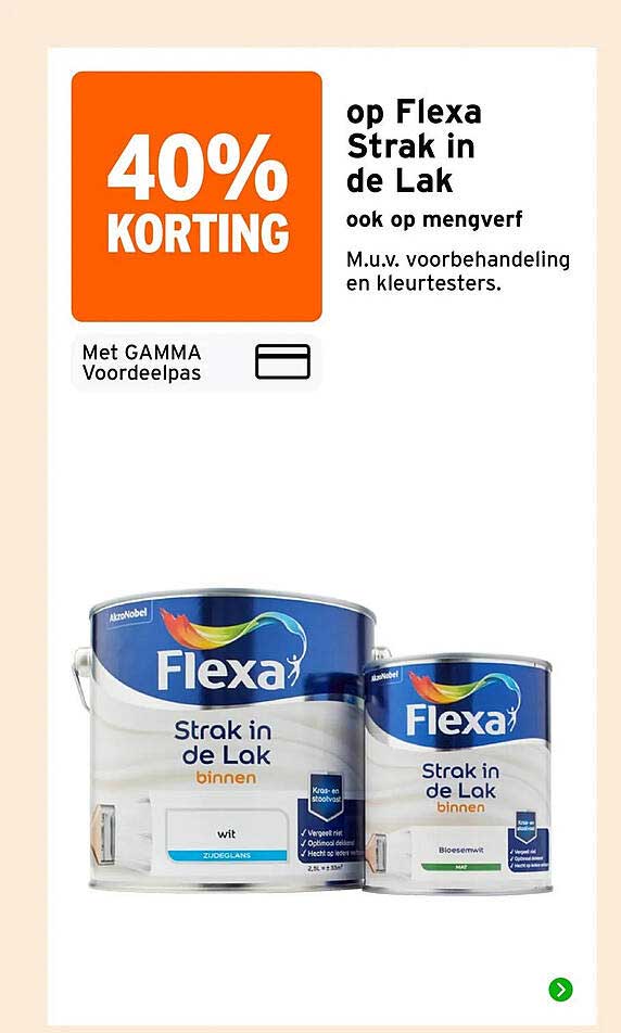 40% KORTING op Flexa Strak in de Lak ook op mengverf
