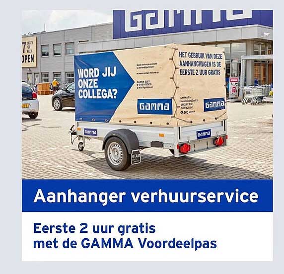 Aanhanger verhuurservice Eerste 2 uur gratis met de GAMMA Voordeelpas