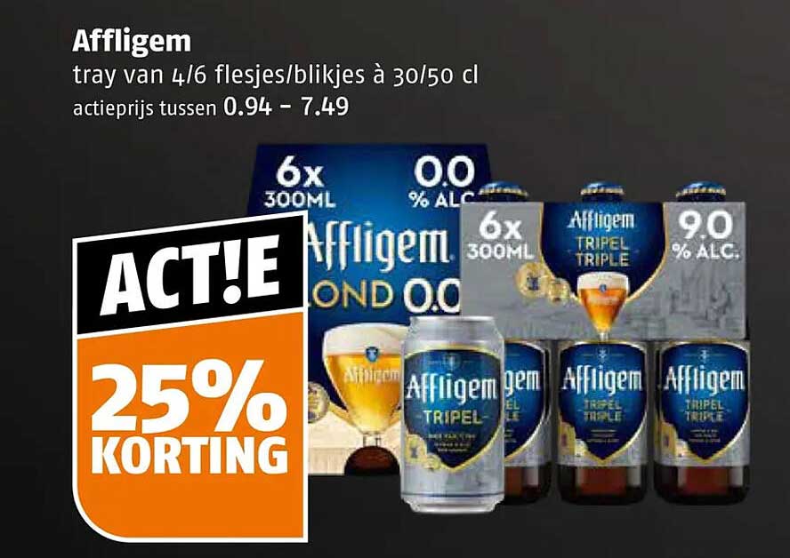 Affligem tray van 4/6 flesjes/blikjes à 30/50 cl ACT!E 25% KORTING