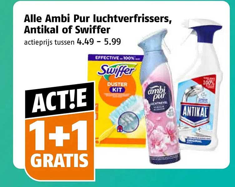 Alle Ambi Pur luchtverfrissers, Antikal of Swiffer 1+1 gratis