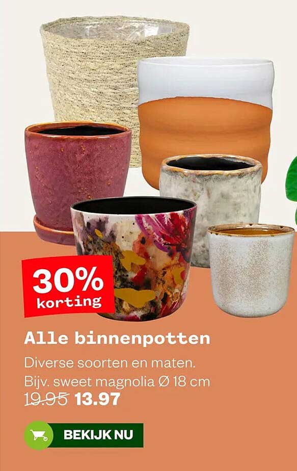 Alle binnenpotten 30% korting