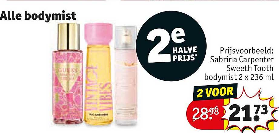 Alle bodysmist 2e halve prijs