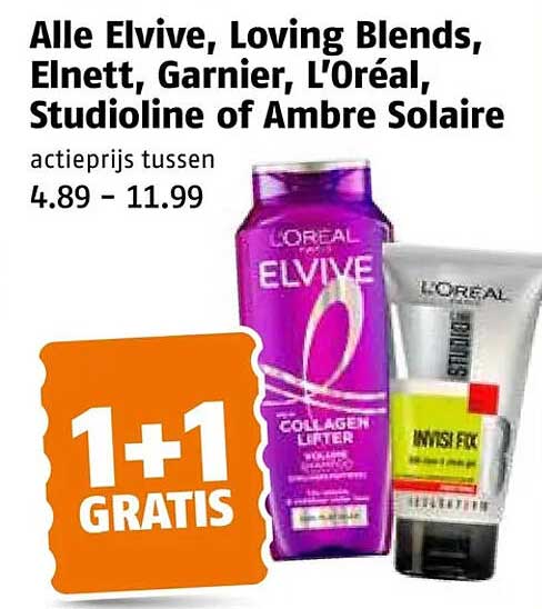 Alle Elvive, Loving Blends, Elnett, Garnier, L'Oréal, StudioLine of Ambre Solaire 1+1 GRATIS