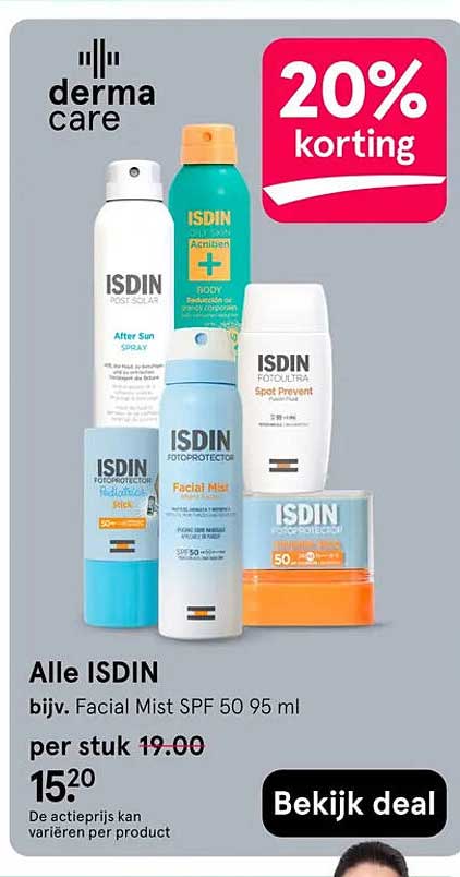 Alle ISDIN bijv. Facial Mist SPF 50 95 ml 20% korting