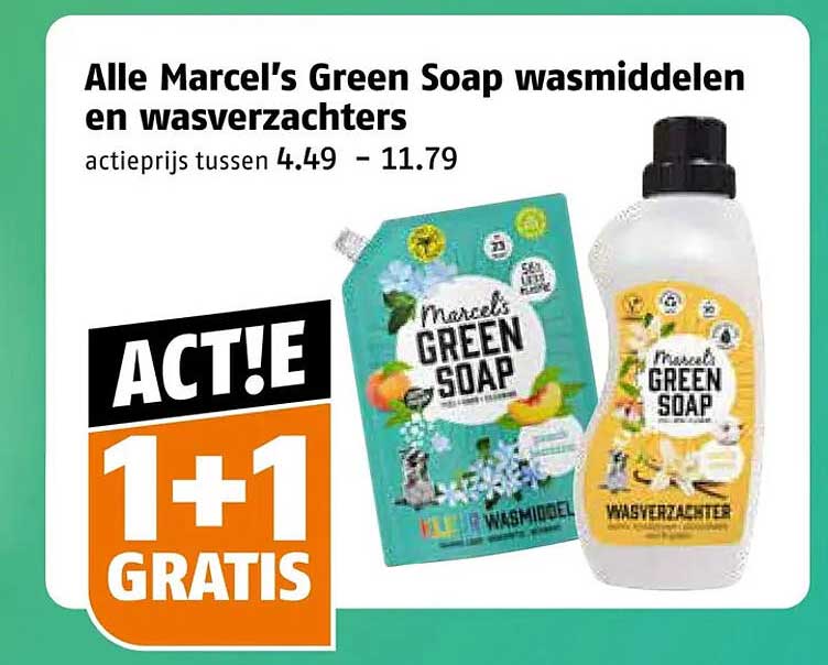 Alle Marcel's Green Soap wasmiddelen en wasverzachters 1+1 gratis