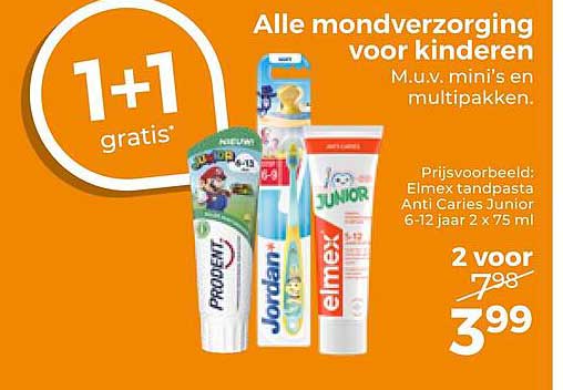 Alle mondverzorging voor kinderen 1+1 gratis