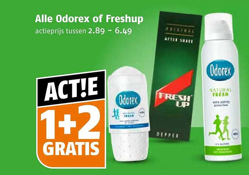 Alle Odorex of Freshup act!e 1+2 gratis