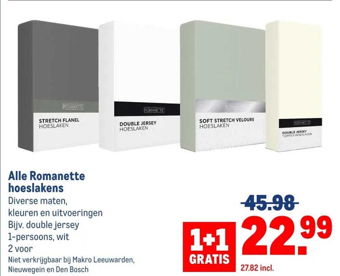Alle Romanette hoeslakens 1+1 gratis