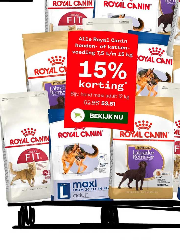 Alle Royal Canin honden- of kattenvoeding 7,5 t/m 15 kg 15% korting