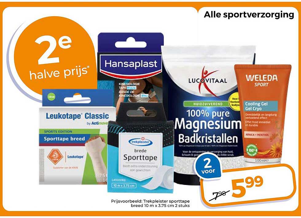 Alle sportverzorging 2e halve prijs