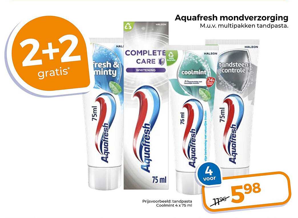 Aquafresh mondverzorging 2+2 gratis