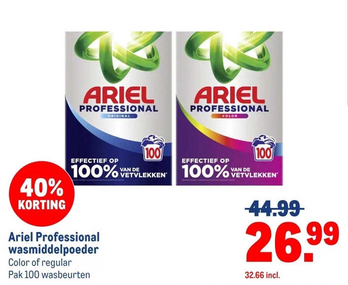 Ariel Professional wasmiddelpoeder Color of regular Pak 100 wasbeurten 40% korting