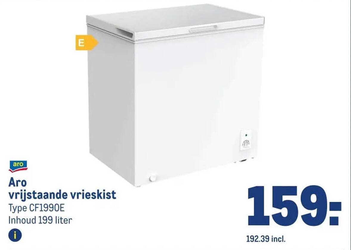 Aro vrijstaande vrieskist Type CF1990E Inhoud 199 liter