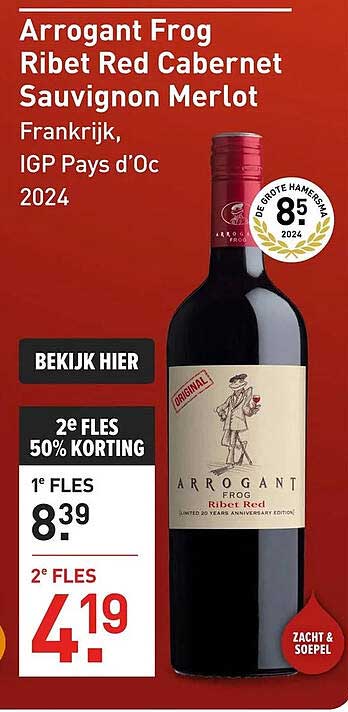 Arrogant Frog Ribet Red Cabernet Sauvignon Merlot 2e fles 50% korting