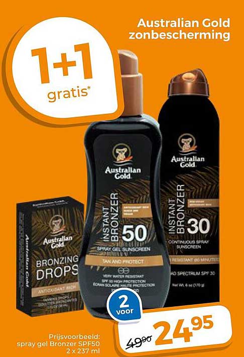 Australian Gold zonbescherming 1+1 gratis