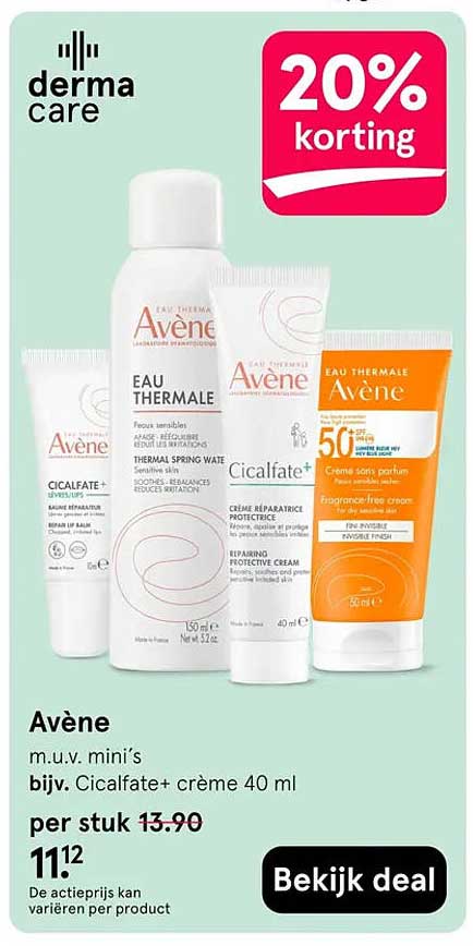 Avène m.u.v. mini’s bijv. Cicalfate+ crème 40 ml 20% korting