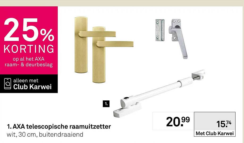AXA telescopische raamuitzetter wit, 30 cm, buitendraaiend