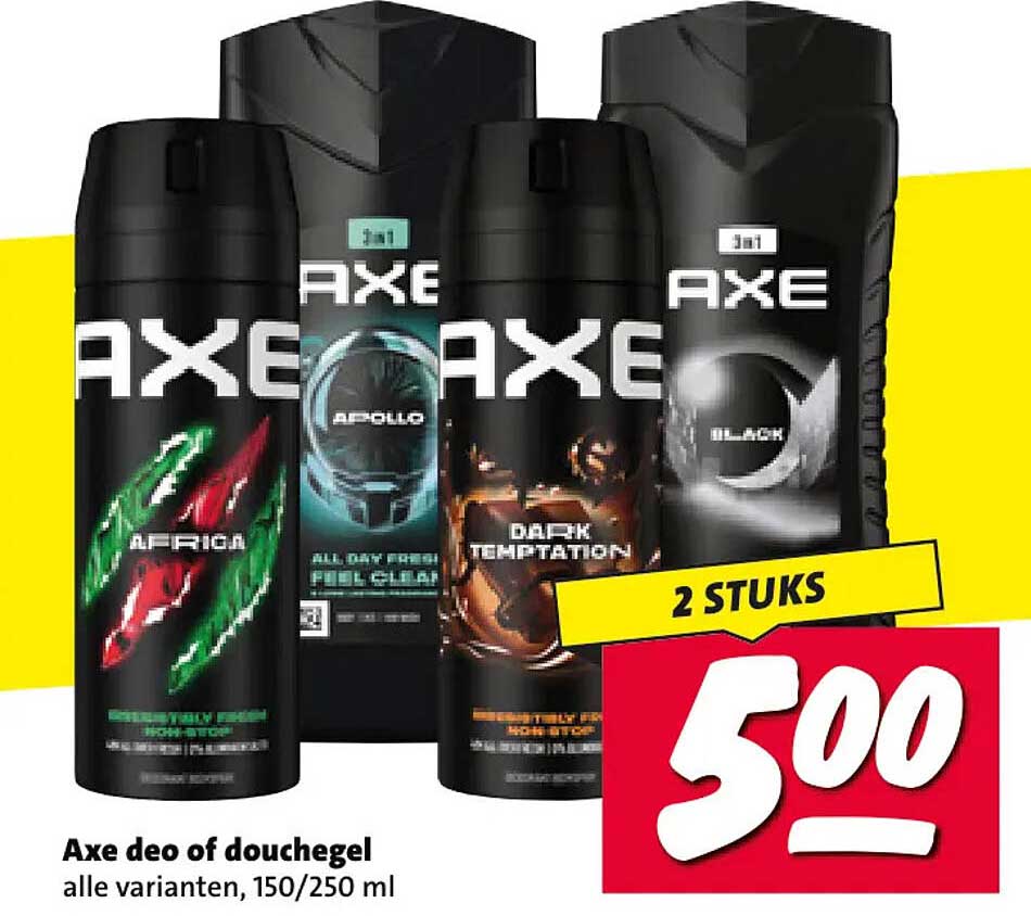 Axe deo of douchegel alle varianten, 150/250 ml 2 STUKS