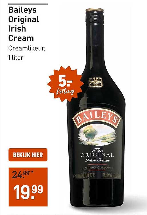 Baileys Original Irish Cream Creamlikeur, 1 liter