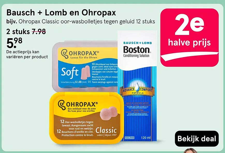 Bausch + Lomb en Ohropax, bijv. Ohropax Classic oor-wasbolletjes tegen geluid 12 stuks 2e halve prijs